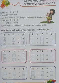 the addition and subtraction fact worksheet is shown in this image,