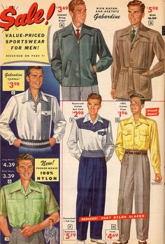 NBH 1953 | Vintage Men clothing 1953 fashions style color illustration 50s pants jacket shirt Vintage Outfits 50s, Americana Vintage, 1950s Mens, Look Retro, Fashion 1950s, Vintage Mens Fashion, Retro Mode