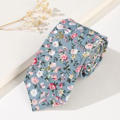 Beautiful Mens Ditsy Floral Tie Blue Grey, Pink & White - Etsy Elegant Spring Wedding Ties, Blue Summer Wedding Ties, Elegant Spring Ties For Groom, Fitted Blue Floral Suit And Tie Accessories, Formal Floral Print Ties For Spring, Formal Spring Floral Print Ties, Spring Floral Print Formal Ties, Floral Print Ties For Spring Formal Events, Summer Wedding Cotton Ties