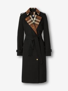 Check Panel Cotton Gabardine Trench Coat in Black - Women | Burberry® Official Burberry Clothes Women, Burberry Trenchcoat, Burberry Coat, Burberry Trench, Burberry Trench Coat, Trench Coat Black, Heritage Fashion, Classic Wardrobe, The 1920s