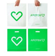 two bags with the words apotek and heart on them