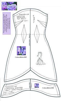 the front and back side of a paper doll's dress, with instructions to make it