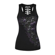 Gothic Look Tank Top Female Gothic Summer, Rose Tank Top, Racerback Top, Glamorous Style, Body Building Women, Tank Top Designs, Workout Tank Tops, Women's Summer Fashion, Gothic Fashion