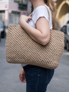 "Handmade crochet bag! Bag, Shoulder Bag, Beach Bag, Summer Bag Total crochet bag that the shape remains stable because of the strengthening of bag! The bag has also fabric inside. An excellent summer bag with straw! I use only high quality materials for an excellent result. This wonderful crochet bag is the perfect accessory for your summer outfit. The crochet bag has enough space for all your belongings :) Height: 28 cm(11'') Length: 45 cm(17.5'') Width: 5 cm (2\") ->If you want another color Crochet Tote Travel Bag, Jute Crochet Shoulder Bag With Handles, Jute Crochet Shoulder Bag, Crochet Shoulder Bag For Travel, Large Capacity Jute Crochet Bag With Double Handle, Natural Crochet Bag For Everyday Use, Natural Crochet Bags For Everyday Use, Everyday Crochet Jute Bag, Everyday Jute Crochet Bags