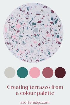 a poster with the words creating terrazzo from a color palette in red, white and green