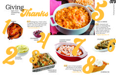 an image of thanksgiving dinner menu with turkey and macaroni casserole in it