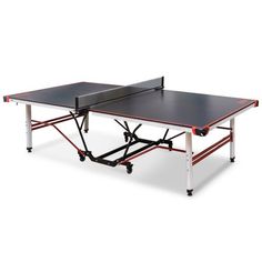 the ping pong table is set up on wheels