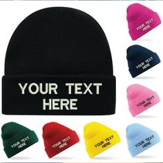 "Custom embroidered beanie with your own words or letters bulk discount available. This is perfect for your Workwear, School Spirit Wear, Clubs and many more uses. We make it very simple to order: 1. Purchase your color  2. Tell us what you will like to have on your beanie 3. Choose your color and font That's all Please indicate if you would like a proof prior to us making your items. We usually ship within 24-48 hours after purchase and ship Free economy shipping to all 50 states. If you require your beanie(s) faster pleas contact us for shipping upgrades. Do you require a specific font or logo we can accommodate you with that for a fee for digitizing please contact us for more information.  We only use the highest quality embroidery machines and apparel this is why we offer satisfaction Unique Beanies, Polo Jacket, School Spirit Wear, Embroidered Beanie, Star Embroidery, Black Beanie, Spirit Wear, Winter Beanie, Personalized Embroidered