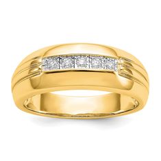 men's wedding band with princess cut diamonds in yellow gold