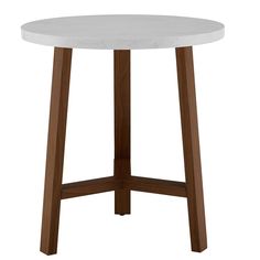 a white table with wooden legs and a round top on an isolated background, viewed from the front