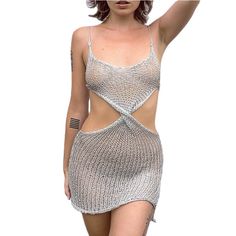 Women Clothing New Sexy See-through Low Waist Pleated Mini Strap Dress for Women - White,L Glamorous Mesh Dress For Summer Clubbing, Beachwear Mini Dress With Hollow Out For Party, Beach Coverup Dress, Crochet Mini Dress, Sling Dress, Mini Dresses For Women, Dress Shapes, Knit Mini Dress, Cutout Dress