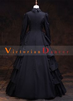 Black Gothic Victorian Steampunk Dress Vintage Renaissance Reenactment Halloween Costume     Condition: Brand New   Color: amp;nbsp; As Picture   Material: Satins And Lace   Silhouette: Ball Gown   Sleeve Length: Full Sleeve   Dresses Length:Floor-Length   Neckline: Turndown-Collar   Decoration: Ruffles   Style: Vintage     Includes: Dress      amp;nbsp; Gothic Fitted Costumes, Steampunk Black Costume For Cosplay Events, Gothic Corset Dress For Costume Events In Fall, Gothic Corset Dress For Fall Costume Events, Gothic Corset Dress For Fall Costume, Black Overbust Costume For Costume Party, Black Gothic Cosplay Costume, Black Steampunk Corset Dress For Halloween, Gothic Corset Dress For Costume Party In Fall