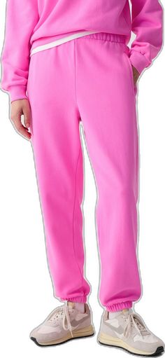 Pink Cotton Jogging Pants, Pink Pants With Ribbed Waistband For Spring, Casual Pink Pants With Ribbed Waistband, Pink Relaxed Fit Pants For Jogging, Pink Relaxed Fit Sweatpants For Jogging, Relaxed Fit Pink Pants For Jogging, Pink Cotton Joggers For Jogging, Pink Cotton Relaxed Fit Joggers, Pink Cotton Joggers With Relaxed Fit