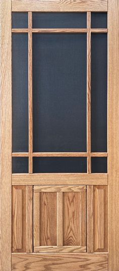 a wooden door with glass panels on it