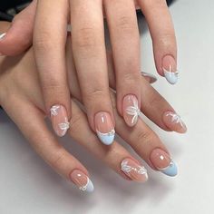 Lavender Nails Aesthetic, Blue Wedding Nails Ideas, Nails Light Blue Design, Summer Nails 2024 Blue, Nail Designs In Blue, Light Blue Nails Prom, Nail For Summer 2024, Blue White Nails Design, Blue Wedding Nails For Bride