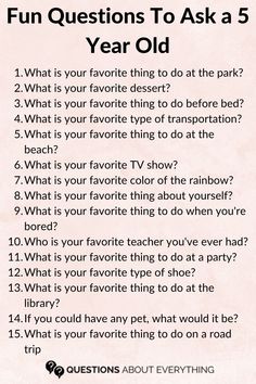 Unlock the world of a 5-year-old with our article, '101 Fun Questions To Ask a 5 Year Old To Get Them Talking'! Packed with creative and engaging questions, this list is perfect for parents, teachers, or anyone wanting to connect with young kids. These questions are designed to stimulate the imagination, evoke giggles, and encourage thoughtful responses from little ones. Whether it's during a car ride, at the dinner table, or in a classroom setting, these questions are your key to delightful conversations. Pin this treasure trove of fun questions and enjoy the endearing and often surprising answers from your favorite 5-year-olds! Questions To Ask A Five Year Old, Kid Questions To Ask, Fun Questions To Ask Kids, Car Conversations, Questions To Ask Kids, Questions To Ask Your Kids, Family Conversation Starters, Funny Warning Signs