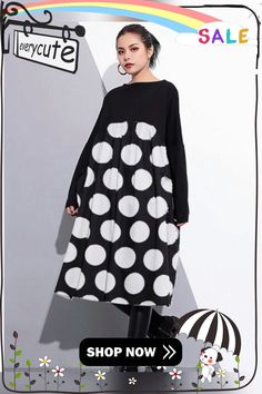 Stylish Pink Dot Cotton Shift Dress Plus Size Cotton Clothing Dress Elegant High Waist Patchwork Cotton Dress Polka Dot Midi Dress For Work In Fall, Polka Dot Midi Dress For Fall Workwear, Long Sleeve Midi Dress With Polka Dots For Work, Polka Dot Long Sleeve Midi Dress For Work, Casual Long Sleeve Polka Dot Midi Dress, Long Sleeve Polka Dot Cotton Dress, Polka Dot Long Sleeve Cotton Dress, Oversized Printed Black Dresses, Casual Polka Dot Patchwork Dress