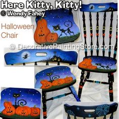 halloween chair with pumpkins painted on it