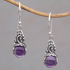 Uniquely sculptural sterling silver settings embrace round cabochons of lilac amethyst in these earrings from Kadek Wijanegara in Bali. The ornate earrings are slightly oxidized to enhance the design. They swing from sterling silver hooks. Renee Mackintosh, Blue Nile Jewelry, Lilac Amethyst, Headpiece Accessories, Bali Jewelry, Cabochon Earrings, Nouveau Jewelry, Silver Link Bracelet, Metal Clay Jewelry