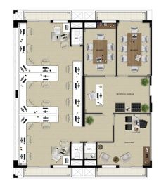 an apartment floor plan with three bedroom and two bathroom areas on each side, one living room