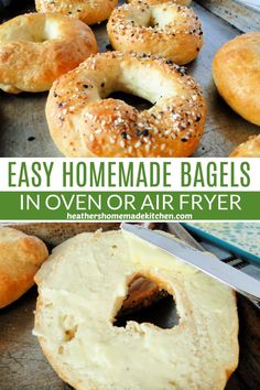 homemade bagels are baked or air fryer and ready to be eaten with the help of a knife