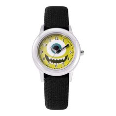 This kids' Disney watch turns learning how to tell time into a fun adventure with Mike Wazowski from Monsters Inc.© Disney This kids' Disney watch turns learning how to tell time into a fun adventure with Mike Wazowski from Monsters Inc. © Disney DISPLAY Face cover material: mineral crystal Dial color: Monsters Inc. Mike Wazowski graphicCASE Material: stainless steel Diameter: 32 mm Shape: round Crown: screw-down Caseback type: exhibitionBAND Material: reversible black and blue nylon strap Clasp Disney Display, Boxed Water, Monsters Inc Mike, How To Tell Time, Mike From Monsters Inc, Disney Monsters, Disney Watches, Box Water, Mike Wazowski