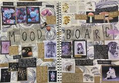 an altered book with pictures and words on the pages that are covered in scrap paper