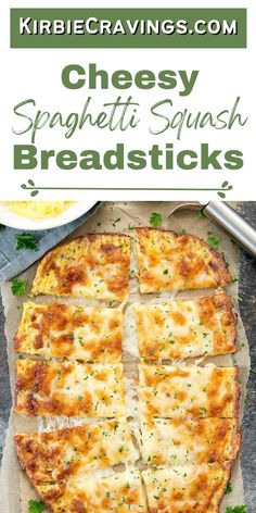 cheesy spaghetti squash breadsticks cut into squares