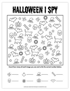 the halloween i spy worksheet for kids to learn how to draw and color