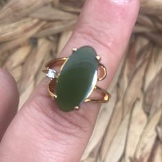 Green Jade Ring Size 8 New Old Stock Gold Plated Green Jade Ring, Green Rings, Jade Ring, Green Jade, Jade Green, Ring Gold, Green Gold, Womens Jewelry Rings, Green And Gold