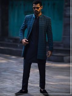 <p>Color: Dark cerulean<br />Fabric: Raw Silk<br />Stylish prince coat features rich quality embellishments accentuate on the sleeves, front and all over<br />Front open<br />Complement with black kurta and pajama</p> <p><strong>Additional Accessories:</strong> </p> <p><strong>Plain Kolhapuri/Saleem Shahi shoes:</strong> US$30 (Made with prince coat material)</p> <p><strong>Note:</strong> P Fitted Long Outerwear For Festive Season, Traditional Fitted Outerwear With Embroidered Sleeves, Formal Sets With Resham Embroidery For Fall, Fitted Nehru Jacket With Embroidered Sleeves, Fitted Festive Outerwear With Embroidered Sleeves, Semi-formal Long Sleeve Sets With Resham Embroidery, Semi-formal Winter Set With Long Sleeves, Semi-formal Long Sleeve Winter Set, Fitted Traditional Wear With Embroidered Sleeves For Eid