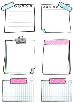 four different types of notepads with paper attached to them