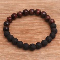 Black Lava Stone and Brown Agate Beaded Stretch Bracelet - Quiet Volcano | NOVICA Fire Avatar, Brown Agate, Gift Suggestions, Christmas Rose, Classic Bracelets, Gift Toppers, Lava Stone, Beaded Stretch Bracelet, Agate Beads