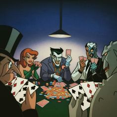 the jokers are playing cards together in an animated scene