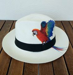 Artistic White Brimmed Hat, White Artistic Short Brim Hat, Artistic White Hat With Short Brim, Artistic White Hat For Vacation, Painted Hats, Flowers Butterfly, Classic Hats, Custom Hand Painted, Ivory White