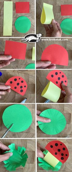 how to make paper crafts for kids with watermelon and ladybug shapes