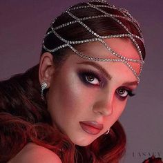 Lasaky - Exquisite Silver Vintage Flapper Headpiece with Rhinestone Embellishments and Caged Chain Design Bling For Hair, Jóias Body Chains, Head Chain Jewelry, Great Gatsby Headpiece, Flapper Hair, Gatsby Headpiece, Mesh Headband, Chain Headpiece, Rhinestone Headpiece