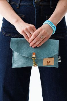 Dusty Blue Leather Envelope Clutch & Crossbody |Light Blue Leather Bag | Meanwhile Leather Envelope Clutch, Lynchburg Virginia, Blue Leather Bag, Blue Envelope, Leather Sewing, Raw Leather, Leather Envelope, Blue Envelopes, Leather Coin Purse