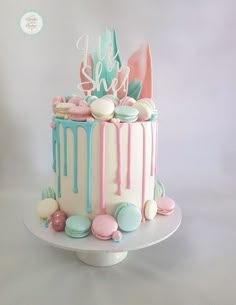 a cake decorated with pastel colors and icing