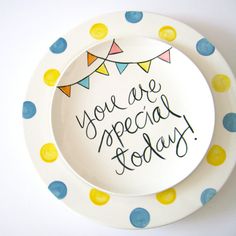 a plate with the words you are special today written on it and some confetti sprinkles