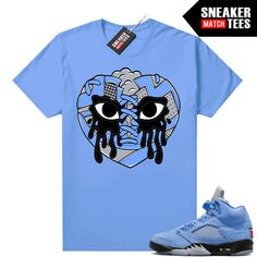 "UNC 5s Jordan matching shirt by Sneaker Match Tees brand. Official Sneaker Match Tees shirt designed to match the Jordan 5 \"UNC\" retro sneakers. *Sneakers are for matching purposes only, NOT included in the sale* True to size Men's shirt 100% Soft Cotton Regular Fit" Unc 3s Outfit Men, Blue Casual Sneakers With Graphic Print, Casual Blue Sneakers With Graphic Print, Unc 6s Outfit, Jordan 5 Unc Outfit, Jordan Unc Outfit Men, Blue Sneakers With Graphic Print For Streetwear, Heart Graphic T-shirt For Spring Streetwear, Blue Graphic Print Sneakers For Streetwear