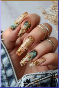 Bali Inspired Nails, Witchy Fall Nails, Bohemian Nails Designs, Summer Boho Nails, Nail Art Summer 2024, Desi Nails, Nail Trends For 2023, Starry Night Nails, Heavenly Nails