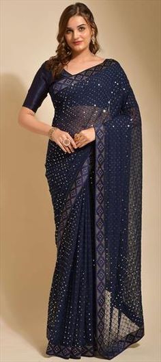 Blue color Saree in Georgette fabric with Sequence work Fitted Blue Saree For Party Wear, Embellished Blue Saree For Diwali, Blue Embellished Saree With Traditional Drape, Blue Embellished Saree For Festivals, Festive Blue Embellished Saree, Bollywood Style Blue Embellished Saree, Blue Bollywood Style Embellished Saree, Traditional Blue Sequined Saree, Blue Sequined Saree For Wedding