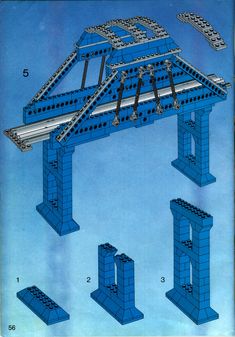 an image of a blue bridge made out of legos and blocks with instructions on how to build it