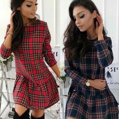 Premium Quality Dress Ladies Xmas Party Long Sleeve Skater Dresses Womens Christmas Plaid Mini, Womens Dresses Unique Midi Dresses, Xmas Fashion, Red Plaid Dress, Spring Dresses Casual, Dresses Casual Fall, Mini Robes, Autumn Dress, Mini Dress Casual, Long Sleeve Plaid