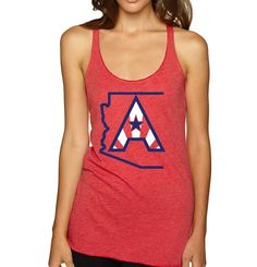 Arizoniacs Logo Women's Tank - Red 50% polyester/25% combed ring-spun cotton/25% rayon, 32 singles 4.3 ounce tri-blend racerback tank. Extremely soft, comfortable and stretchy. Tri-blend fabric has a heather look for all colors. Fabric laundered for reduced shrinkage. 4”Arizoniacs logo on the back