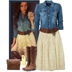 "Denim and Lace Style Steal" by jamie-burditt on Polyvore Yes, yes, yes, yesssss just needs to be a little longer Mode Country, Mode Tips, Fest Outfits, Looks Country, Country Girls Outfits, Country Fashion, Style Steal, Denim And Lace, Trend Fashion