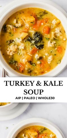 two bowls of turkey and kale soup on top of each other