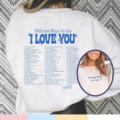 Trendy sweatshirts, Ways to say I love you, Cute sweatshirt, Trendy crewneck, Top sellers, Best friend gift Beach Shirts: https://etsy.me/3rOIGBS Beach Sweatshirt: https://etsy.me/3pdRnVI Beach Hoodie: https://etsy.me/37eabgO OUR SIZING IS ADULT UNISEX. This means it will be larger than normal women's sizing.  Please see photos for size charts 🌻 Please read the full description:   This hoodie/sweatshirt sizing is NOT oversized.  You need to order at least 1-2 sizes larger for the extra baggy lo Kpop Long Sleeve Sweatshirt With Letter Print, Kpop Style Long Sleeve Sweatshirt With Letter Print, Y2k Crew Neck Sweatshirt With Letter Print, Y2k Style Crew Neck Sweatshirt With Letter Print, Kpop Graphic Print Crew Neck Sweatshirt, Lightning Clothes, Trendy Sweatshirts, Love You Cute, Beach Hoodie