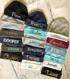 1 Personalized baby cotton beanie. ONE SIZE ONLY for NEWBORN  Customized for a one of a kind hat! Choose hat color, your custom name, font style and color for the name, for newborn girls and boys! Name is PROFESSIONALLY HEAT PRESSED on. For bigger sizes:https://etsy.me/2WBnJZAPlease DO NOT PUT NAME IN ALL CAPS OR ALL LOWERCASE....Type it in the correct way with the capital at the beginning only to prevent any spelling mistakes.{FONT STYLE}Slide over photo for the font chart and leave the # with Custom Beanies, Font Chart, Baby Boy Beanies, Newborn Boy Hats, Quick Silver, Spelling Mistakes, Boys Beanie, Hats Winter, Newborn Girls